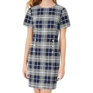 NWT Ann Taylor Plaid Sheath Dress Navy Size 6 Career Work Office Academia Preppy